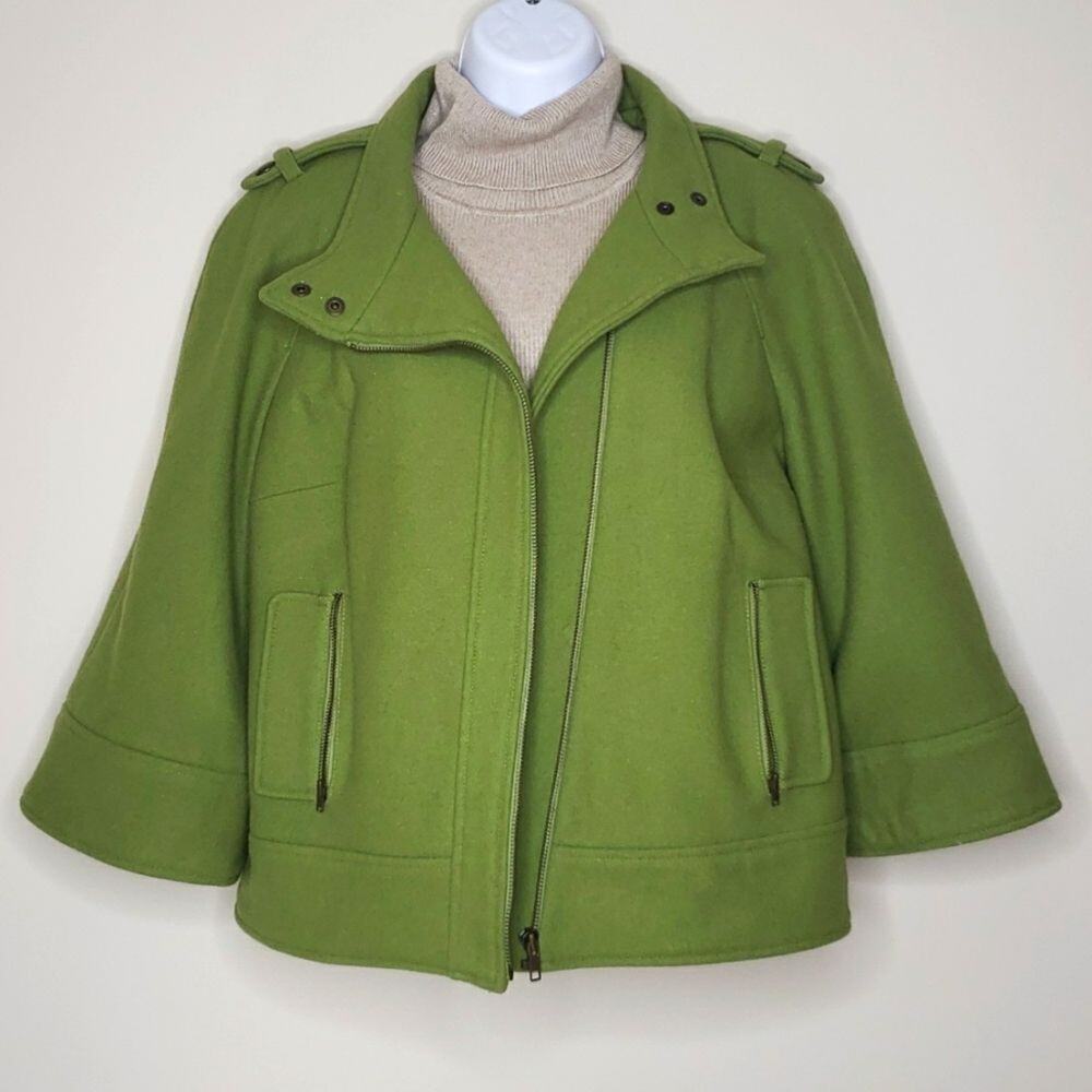 Tribal Women's Academia Bell Sleeve Wool Coat Size 6 Artsy Preppy Classic Green